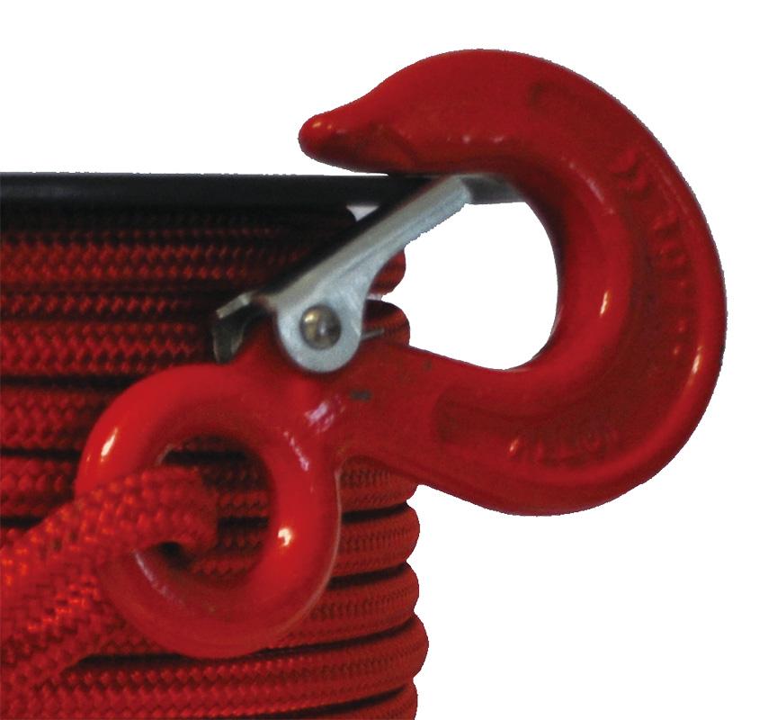 フックつき繊維ロープ（二重編組高靭性）10Φ RED 100m